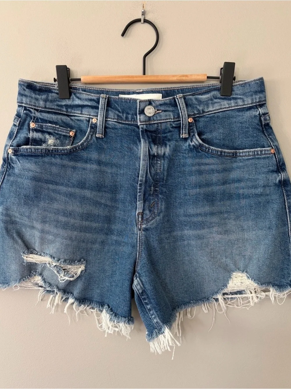 MOTHER SUPERIOR The Skipper Short N’ Long Chew Denim Jean Shorts Size 29 Blue